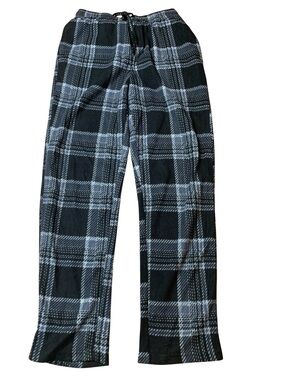 Perry Ellis Portfolio Plaid Fleece Pajama Pants Black Grey Small